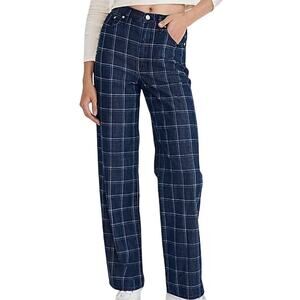 Madewell NWT The Perfect Vintage Wide Leg Denim Jean in Blue Windowpane Size 32